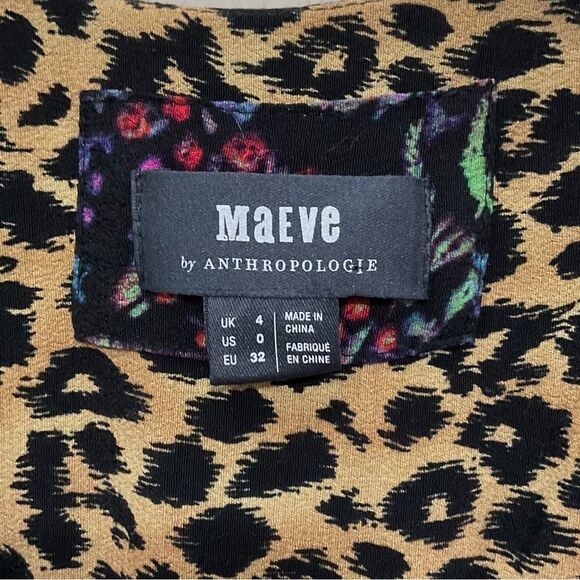 Anthropologie Maeve Floral Leopard Dress Faux Wrap Morgan Midi Size 0 - Picture 6 of 9